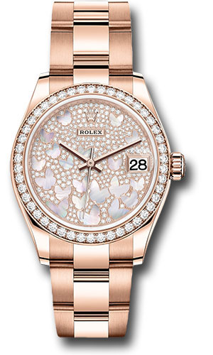 Rolex Everose Gold Datejust 31 Watch - Diamond Bezel - Diamond Paved Butterfly Dial - Oyster Bracelet