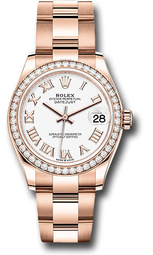 Rolex Everose Gold Datejust 31 Watch - Diamond Bezel - White Roman Dial - Oyster Bracelet