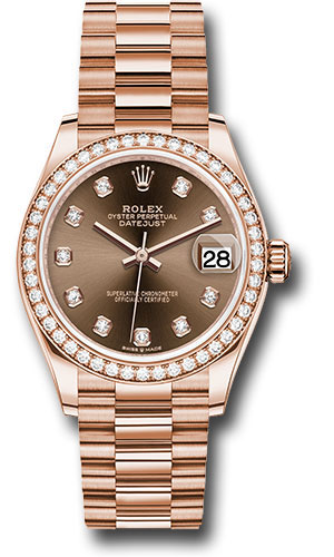 Rolex Everose Gold Datejust 31 Watch - Diamond Bezel - Chocolate Diamond Dial - President Bracelet