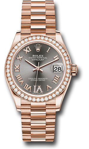 Rolex Everose Gold Datejust 31 Watch - Diamond Bezel - Chocolate Diamond Six Dial - President Bracelet