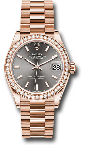 Rolex Everose Gold Datejust 31 Watch - Diamond Bezel - Rhodium Index Dial - President Bracelet