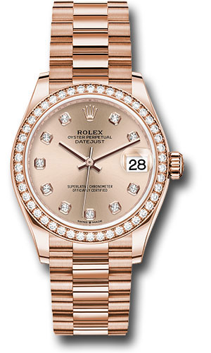 Rolex Everose Gold Datejust 31 Watch - Diamond Bezel - Rosé Diamond Dial - President Bracelet