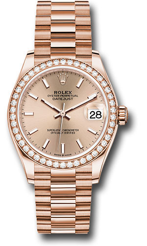 Rolex Everose Gold Datejust 31 Watch - Diamond Bezel - Rosé Index Dial - President Bracelet