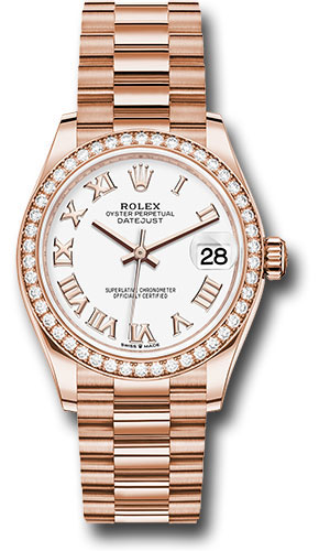 Rolex Everose Gold Datejust 31 Watch - Diamond Bezel - White Roman Dial - President Bracelet