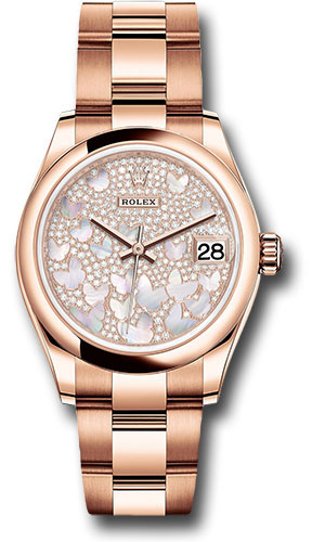 Rolex Everose Gold Datejust 31 Watch - Domed Bezel - Diamond Paved Butterfly Dial - Oyster Bracelet