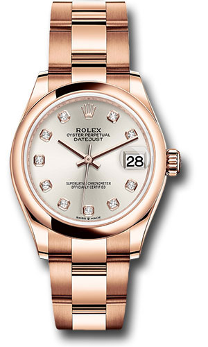 Rolex Everose Gold Datejust 31 Watch - Domed Bezel - Silver Diamond Dial - Oyster Bracelet