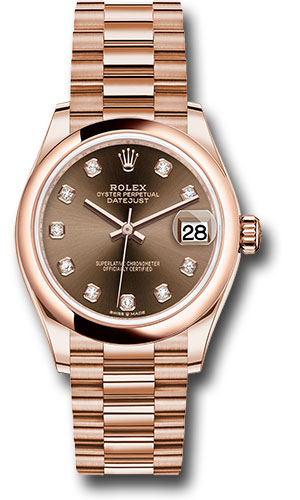 Rolex Everose Gold Datejust 31 Watch - Domed Bezel - Chocolate Diamond Dial - President Bracelet