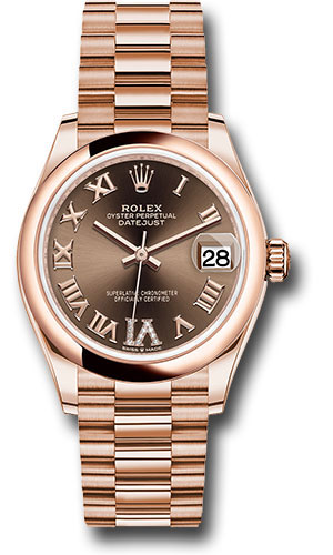 Rolex Everose Gold Datejust 31 Watch - Domed Bezel - Chocolate Diamond Six Dial - President Bracelet