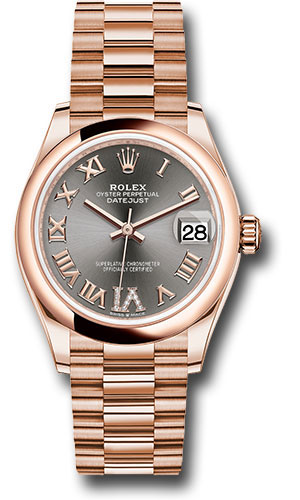 Rolex Everose Gold Datejust 31 Watch - Domed Bezel - Rhodium Diamond Six Dial - President Bracelet