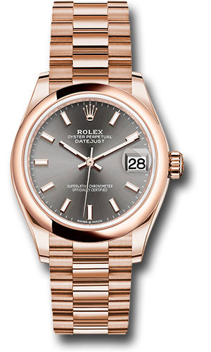 Rolex Everose Gold Datejust 31 Watch - Domed Bezel - Rhodium Index Dial - President Bracelet