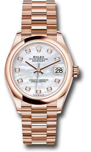 Rolex Everose Gold Datejust 31 Watch - Domed Bezel - Silver Diamond Dial - President Bracelet