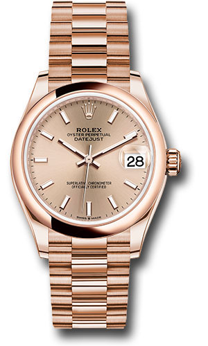 Rolex Everose Gold Datejust 31 Watch - Domed Bezel - Rosé Index Dial - President Bracelet