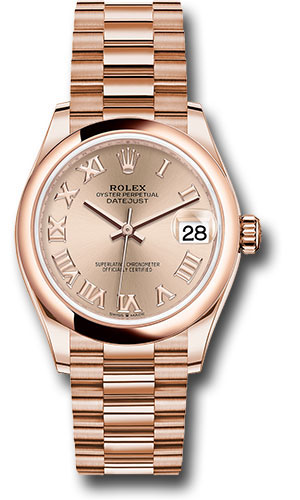 Rolex Everose Gold Datejust 31 Watch - Domed Bezel - Rosé Roman Dial - President Bracelet