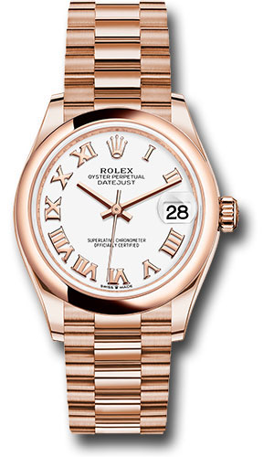 Rolex Everose Gold Datejust 31 Watch - Domed Bezel - White Roman Dial - President Bracelet