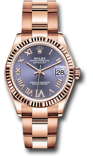 Rolex Everose Gold Datejust 31 Watch - Fluted Bezel - Aubergine Diamond Six Dial - Oyster Bracelet