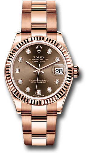Rolex Everose Gold Datejust 31 Watch - Fluted Bezel - Chocolate Diamond Dial - Oyster Bracelet
