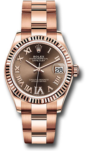Rolex Everose Gold Datejust 31 Watch - Fluted Bezel - Chocolate Diamond Six Dial - Oyster Bracelet