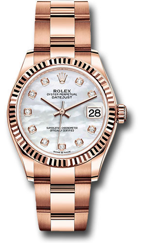 Rolex Everose Gold Datejust 31 Watch - Fluted Bezel - Silver Diamond Dial - Oyster Bracelet