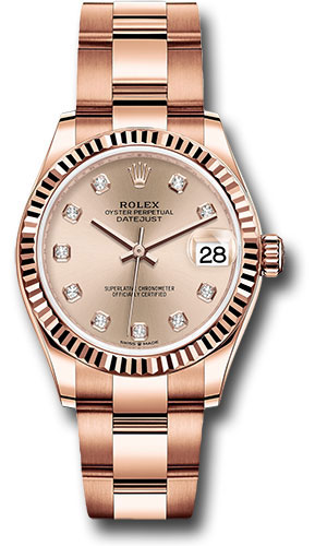 Rolex Everose Gold Datejust 31 Watch - Fluted Bezel - Rosé Diamond Dial - Oyster Bracelet
