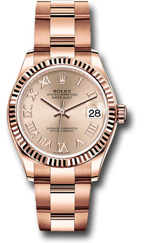Rolex Everose Gold Datejust 31 Watch - Fluted Bezel - Rosé Roman Dial - Oyster Bracelet