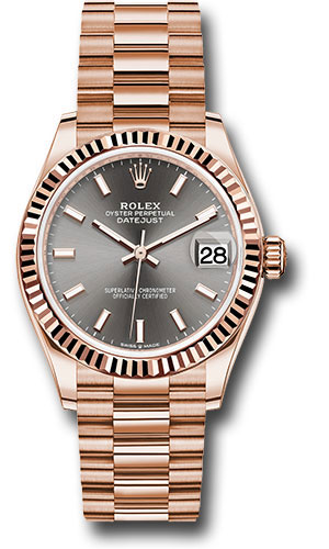 Rolex Everose Gold Datejust 31 Watch - Fluted Bezel - Rhodium Index Dial - President Bracelet