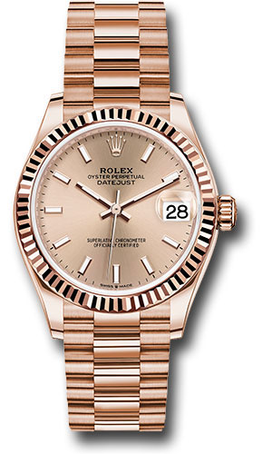 Rolex Everose Gold Datejust 31 Watch - Fluted Bezel - Rosé Index Dial - President Bracelet