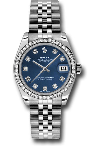Rolex Steel and White Gold Datejust 31 Watch - 46 Diamond Bezel - Blue Diamond Dial - Jubilee Bracelet