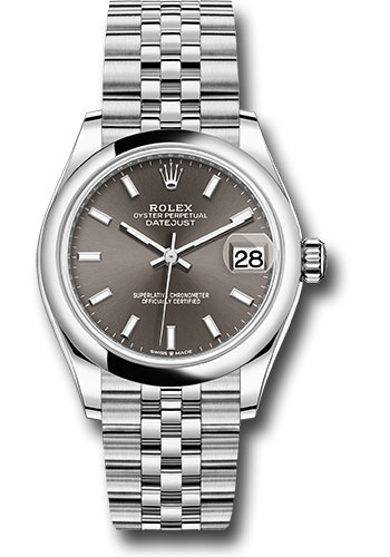 Rolex Steel and White Gold Datejust 31 Watch - Domed Bezel - Dark Grey Index Dial - Jubilee Bracelet