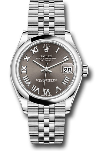 Rolex Steel and White Gold Datejust 31 Watch - Domed Bezel - Dark Grey Roman Dial - Jubilee Bracelet