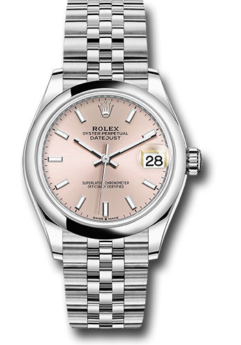 Rolex Steel and White Gold Datejust 31 Watch - Domed Bezel - Pink Index Dial - Jubilee Bracelet