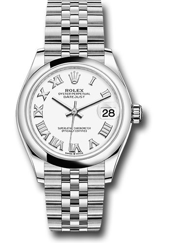 Rolex Steel and White Gold Datejust 31 Watch - Domed Bezel - White Roman Dial - Jubilee Bracelet