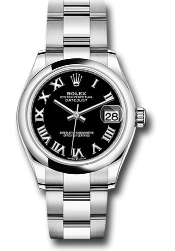 Rolex Steel and White Gold Datejust 31 Watch - Domed Bezel - Black Roman Dial - Oyster Bracelet