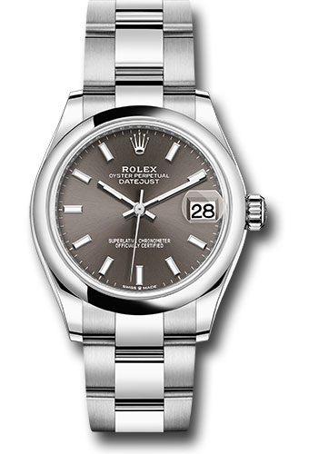 Rolex Steel and White Gold Datejust 31 Watch - Domed Bezel - Dark Grey Index Dial - Oyster Bracelet