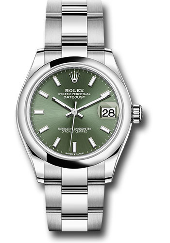 Rolex Steel and White Gold Datejust 31 Watch - Domed Bezel - Mint Green Index Dial - Oyster Bracelet