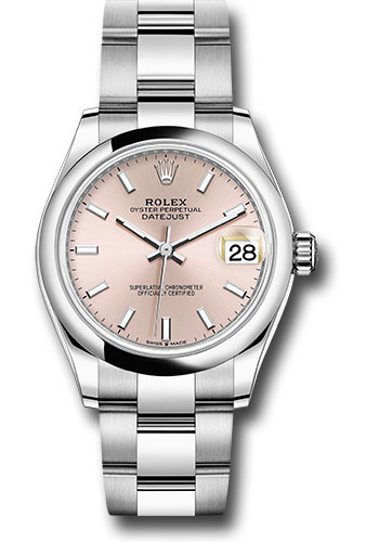 Rolex Steel and White Gold Datejust 31 Watch - Domed Bezel - Pink Index Dial - Oyster Bracele