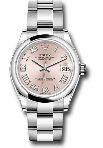 Rolex Steel and White Gold Datejust 31 Watch - Domed Bezel - Pink Roman Dial - Oyster Bracelet