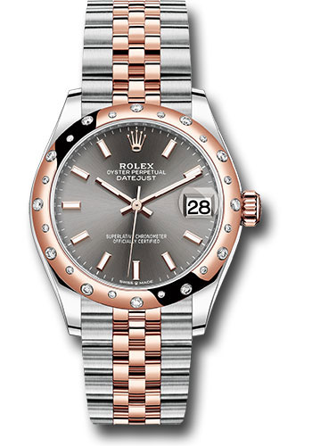 Rolex Steel and Everose Gold Datejust 31 Watch - 24 Diamond Bezel - Dark Rhodium Index Dial - Jubilee Bracelet