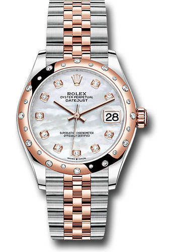 Rolex Steel and Everose Gold Datejust 31 Watch - 24 Diamond Bezel - Silver Diamond Dial - Jubilee Bracelet