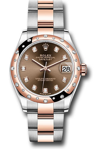 Rolex Steel and Everose Gold Datejust 31 Watch - 24 Diamond Bezel - White Roman Dial - Oyster Bracelet