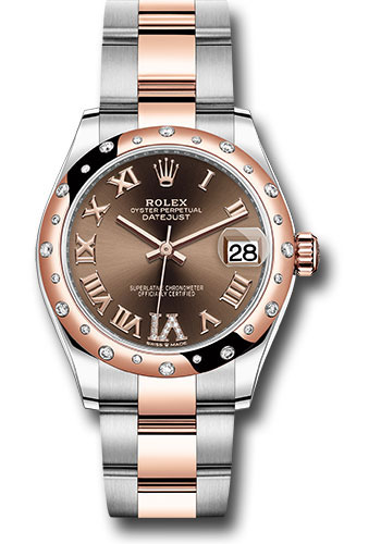 Rolex Steel and Everose Gold Datejust 31 Watch - 24 Diamond Bezel - Dark Rhodium Diamond Roman VI Dial - Oyster Bracelet