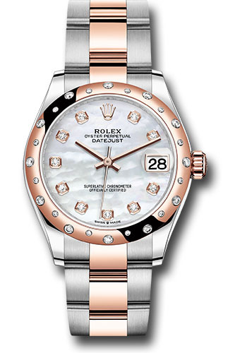 Rolex Steel and Everose Gold Datejust 31 Watch - 24 Diamond Bezel - Silver Diamond Dial - Oyster Bracelet