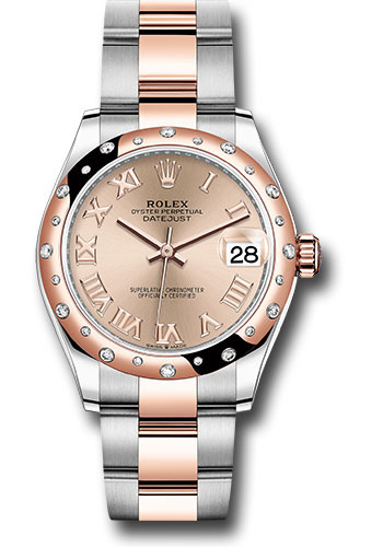 Rolex Steel and Everose Gold Datejust 31 Watch - 24 Diamond Bezel - Dark Rhodium Index Dial - Oyster Bracelet
