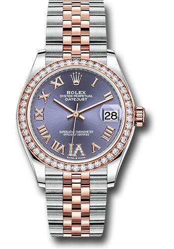 Rolex Steel and Everose Gold Datejust 31 Watch - 46 Diamond Bezel - Aubergine Diamond Roman VI Dial - Jubilee Bracelet