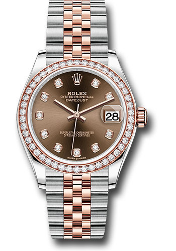 Rolex Steel and Everose Gold Datejust 31 Watch - 46 Diamond Bezel - Chocolate Diamond Dial - Jubilee Bracelet