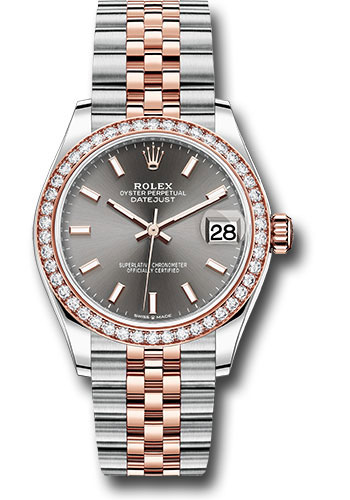 Rolex Steel and Everose Gold Datejust 31 Watch - 46 Diamond Bezel - Dark Rhodium Index Dial - Jubilee Bracelet