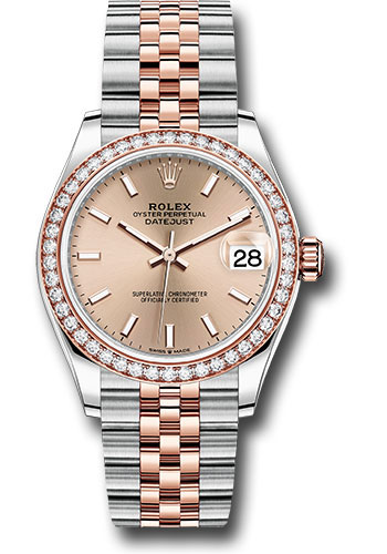 Rolex Steel and Everose Gold Datejust 31 Watch - 46 Diamond Bezel - Rosé Index Dial - Jubilee Bracelet