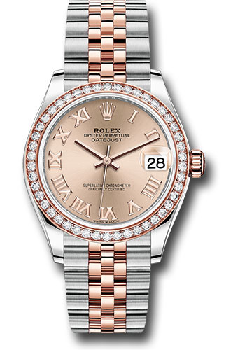 Rolex Steel and Everose Gold Datejust 31 Watch - 46 Diamond Bezel - Rosé Roman Dial - Jubilee Bracelet