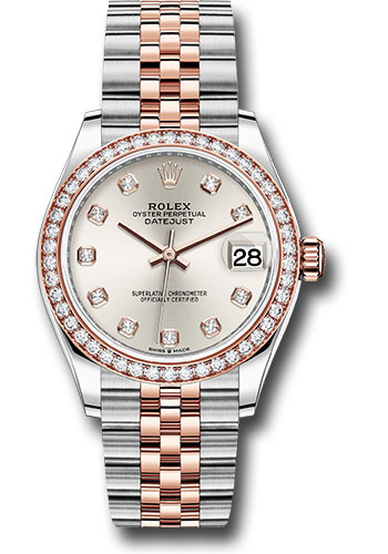 Rolex Steel and Everose Gold Datejust 31 Watch - 46 Diamond Bezel - Silver Diamond Dial - Jubilee Bracelet