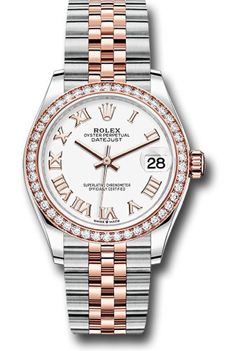 Rolex Steel and Everose Gold Datejust 31 Watch - 46 Diamond Bezel - White Roman Dial - Jubilee Bracelet