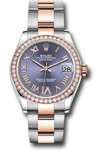 Rolex Steel and Everose Gold Datejust 31 Watch - 46 Diamond Bezel - Aubergine Diamond Roman VI Dial - Oyster Bracelet